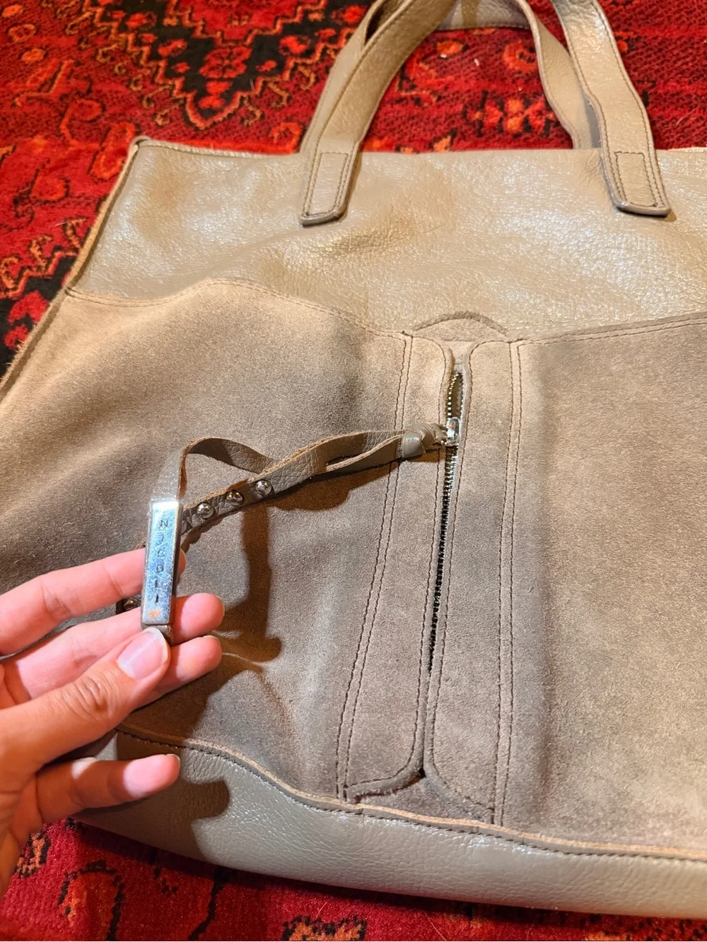 Neutral Taupe Leather & Suede Tote Bag - Versatile Everyday Carry